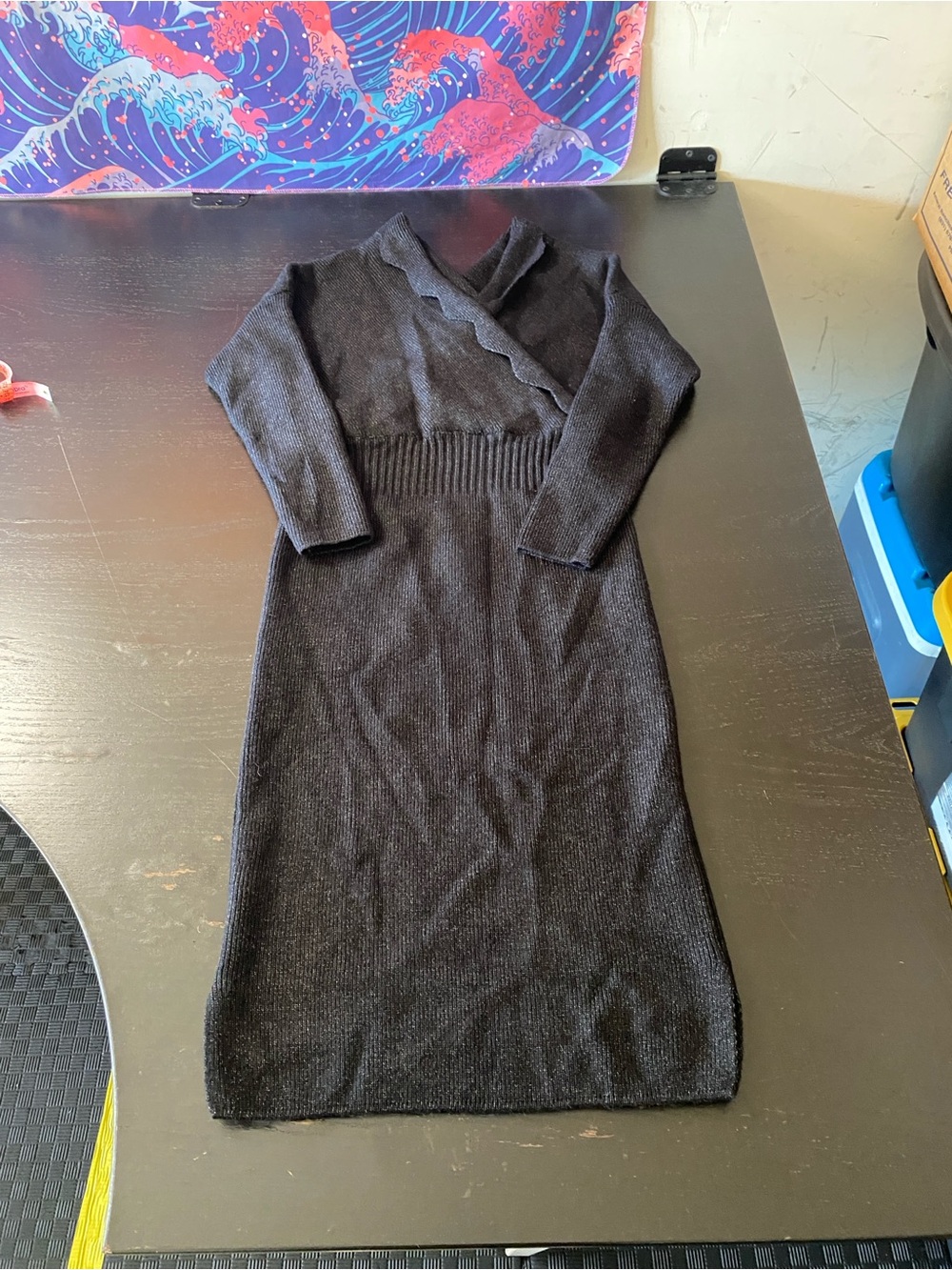 Black Long Sleeve Knit Wrap-Style Dress